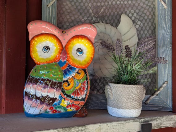 Ceramic Owl Planter, Talavera Pottery is Colorful Indoor Flower Pot or Outdoor Owl Decor, Mexican Planter & Plant Pot Home Decor Owl Gift