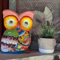Ceramic Owl Planter, Talavera Pottery is Colorful Indoor Flower Pot or Outdoor Owl Decor, Me...