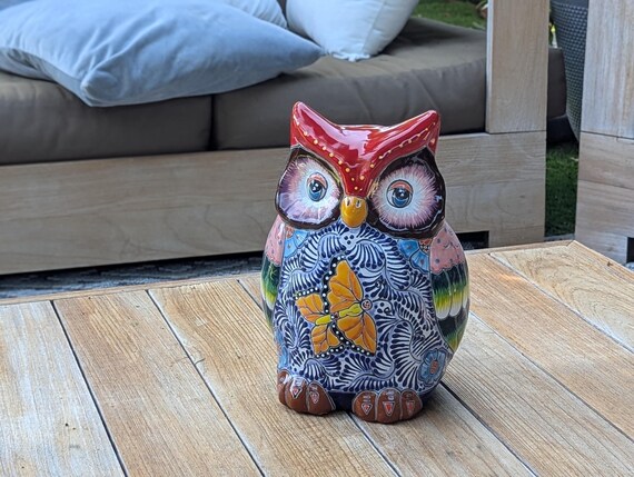 Ceramic Owl Planter, Talavera Pottery is Colorful Indoor Flower Pot or Outdoor Owl Decor, Mexican Planter & Plant Pot Home Decor Owl Gift