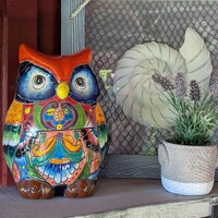 CHIP | Ceramic Owl Planter, Talavera Pottery is Indoor Flower Pot or Outdoor Owl Decor, Mexi...