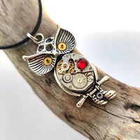 Steampunk owl necklace Vintage style jewelry Steam punk Gears Watch movement Clockwork gift ...