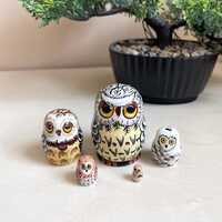 Miniature Collectible 5 pcs 2,2” Owls Nesting Doll, Personalized Birthday Treasure, Ow...