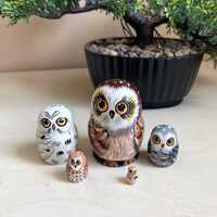 Tiny Owls Nesting Doll 5pcs 2,2” Hand Painted Collectible Miniature Art Doll, Personal...