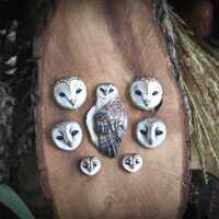 Golden owl cabochons set  Barn owl cabochon Dark barn owl Handmade cabochon Jewelry componen...