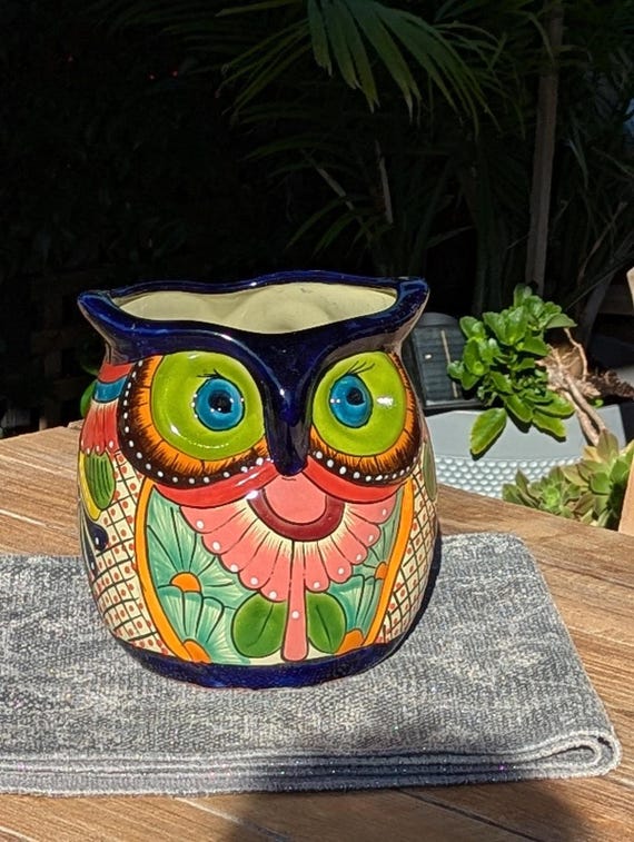 Handmade Talavera Owl Planter: Mexican Pottery Garden Decor