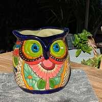 Handmade Talavera Owl Planter: Mexican Pottery Garden Decor