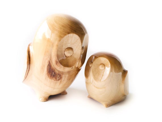 Wood Carving Couple Owls Statue, Hand Carved Couple Owls Figurine, Minimalistic Owl Sculpture, Natural Wood Figurine, Loving Bird Couple