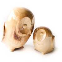 Wood Carving Couple Owls Statue, Hand Carved Couple Owls Figurine, Minimalistic Owl Sculptur...