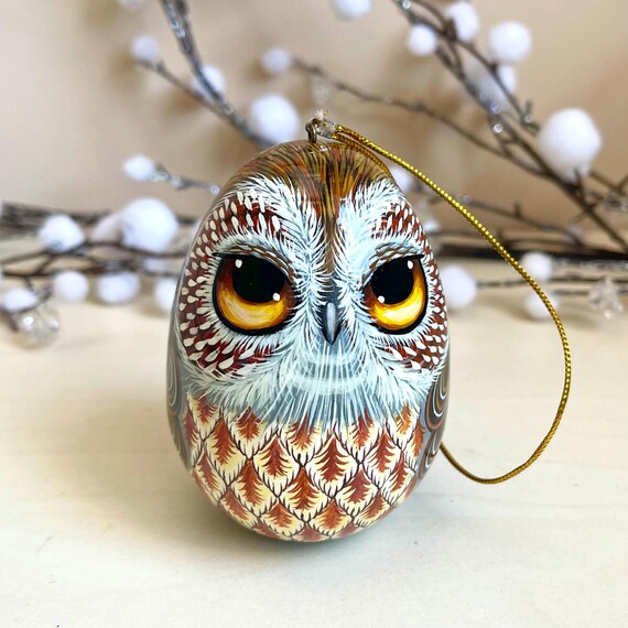 Owl Hand Painted Wooden Stacking Egg, Xmas Tree Toy, Christmas Ornament, Owls Home Decor, Personalized Gifts, box for Jewelry