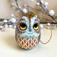 Owl Hand Painted Wooden Stacking Egg, Xmas Tree Toy, Christmas Ornament, Owls Home Decor, Pe...