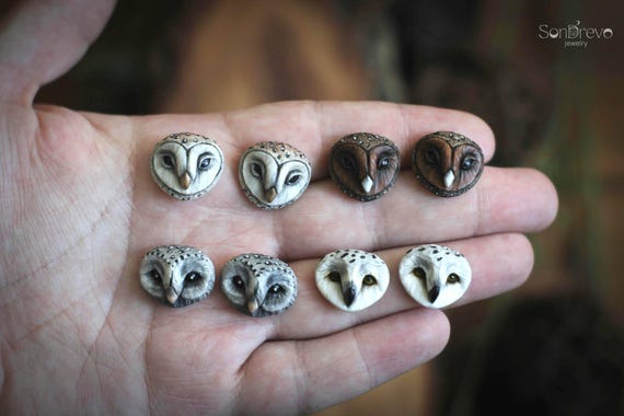 Small owls cabochons set Barn owl cabochon Owl head Bird face cabs Beaded embroidery cabochon Metalsmith cabochon Artistic designer cabochon