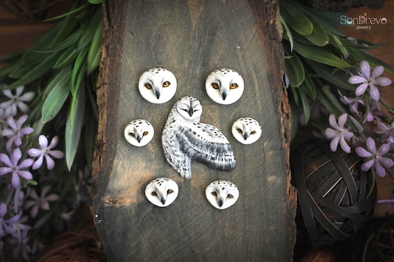Snowy owl cabochon Snowy owl Polar owl Jewelry component Metalsmith cabochon Beadwork cabochon DIY material Designer cabochon Bird cabochon