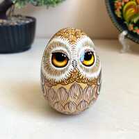 Easter Handpainted Wooden Egg with Owl Design, Box for Jewelry, Birds Room Decor
