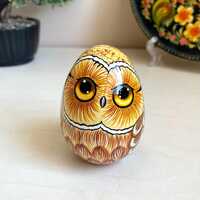 Art Wooden Egg with Owls Design, Jewelry Box, Xmas Ornament Kids Gift