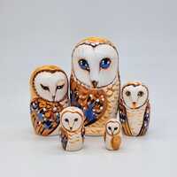 4" Owls 5 in 1 nesting dolls Art matryoshka Made in Ukraine Wooden toy Stacking doll gi...