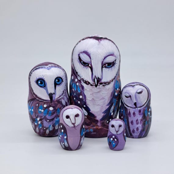 4" Owls 5 in 1 nesting dolls Ukrainian Art matryoshka Made in Ukraine Wooden toy Stacking doll gift for kids and collectors