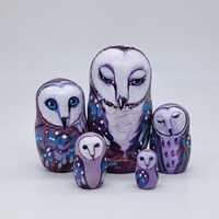 4" Owls 5 in 1 nesting dolls Ukrainian Art matryoshka Made in Ukraine Wooden toy Stacki...