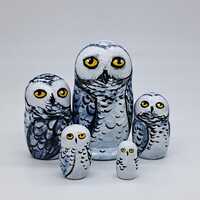 4" Stunning white Owls 5 in 1 nesting dolls Ukrainian Art matryoshka Made in Ukraine Wo...