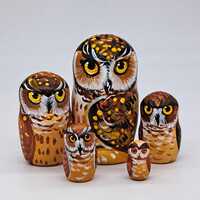4" Stunning Owls 5 in 1 nesting dolls Ukrainian Art matryoshka Made in Ukraine Wooden S...