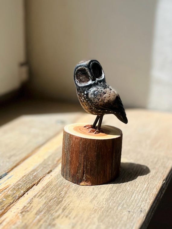 Cute Owl Miniature Sculpture, Gift for Owl Collectors, Melanistic Owl Figurine, Detailed Little Gift for Owl Lovers, Owl Ornament Decor