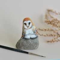 Barn owl, Owl, Animal art, Decorative stone - Painting on Stone - Rock Painting