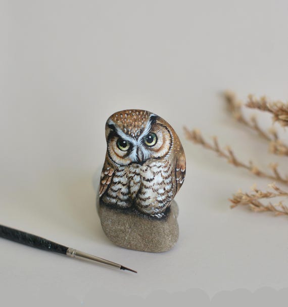 Owl, Animal art, Decorative stone - Painting on Stone - Rock Painting