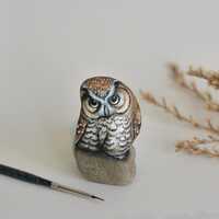 Owl, Animal art, Decorative stone - Painting on Stone - Rock Painting