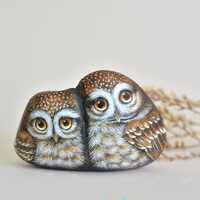Owls, Animal art, Decorative stone - Painting on Stone - Rock Painting