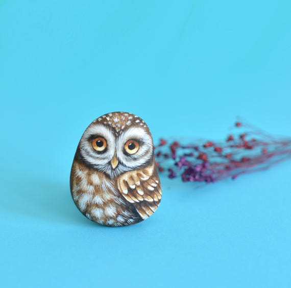 Painted Stone - Painting on Stone - Rock Painting - Decorative Stone,   Owl