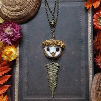 Handmade Forest Owl Pendant Necklace: Bronze Fern Leaf, Woodland Jewelry