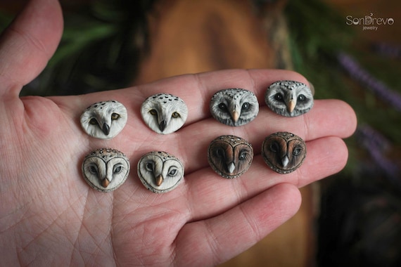 Small owls cabochons set Barn owl cabochon Owl head Bird face cabs Beaded embroidery cabochon Metalsmith cabochon Artistic designer cabochon