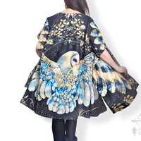 Owl robe, Barn Owl Black kaftan, gift for her, owl present, throw over, bird cloak, beach co...