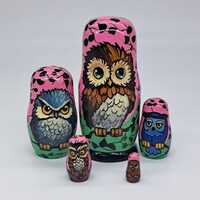 5" Owls Nesting dolls 5 in 1 Matryoshka Handmade and painted in Ukraine Bird doll Woode...