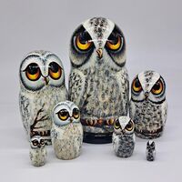 8" Polar owl nesting dolls Bird matryoshka 7 in 1 Made in Ukraine Wooden toy Stacking d...