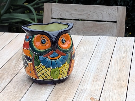 Talavera Owl Planter | Handmade Ceramic Mexican Pottery Garden Decor