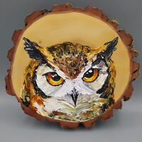 Owl painting wooden slice. Porch decor. Slice of wood on the wall