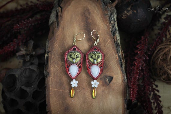 Barn owl earrings Owl jewelry Bird earrings Owl gift Woodland earrings  Large earrings Statement earrings Bold earrings Quirky earrings