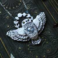 Snowy Owl Spirit Animal Pendant &bull; Moon Phase Necklace &bull; Fantasy Bird Amulet with C...