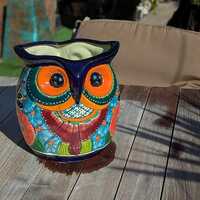 Handmade Talavera Owl Planter: Mexican Pottery Garden Decor