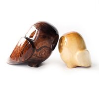 Hand Carved Wood Owl Couple Statue: Ash Tree Sculpture