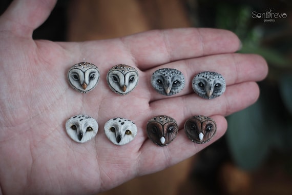 Small owls cabochons set Barn owl cabochon Owl head Bird face cabs Beaded embroidery cabochon Metalsmith cabochon Artistic designer cabochon