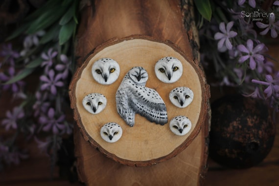 Snowy owl cabochon Snowy owl Polar owl Jewelry component Metalsmith cabochon Beadwork cabochon DIY material Designer cabochon Bird cabochon