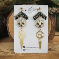 Owl Portrait Earrings, Alchemy Inspired Jewelry, Celestial Moon Talisman, Arcane Statement E...