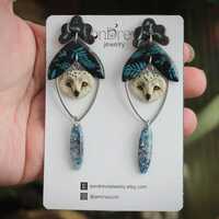 Owl Face Earrings, Enchanted Forest Jewelry, Lunar Witch Aesthetic, Mystical Bird Earrings