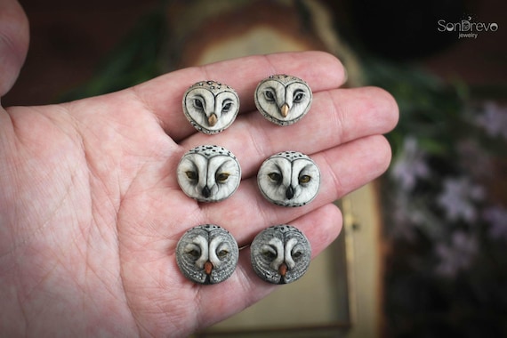 Different owl cabochon Owl head Barn owl Gray owl Snowy owl Unique cabochons Cabochons set Cabochons for earrings Bird handmade cabochon