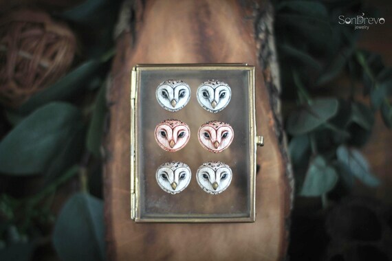 Barn owl cabochons Handcrafted owl cabochon Jewelry components Whimsical owl cabs Beadwork cabochons Craft supplies Unique cabs Owl jewelry