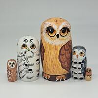 Enchanting Ukrainian Owls Nesting Doll Set - 4" Tall, 5 Pieces Wooden toy Stacking doll...