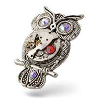 Steampunk Owl Brooch with Watch Movement, Vintage Style Owl Pin, Mechanical Owl Jewelry, Cry...