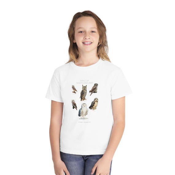 Owls of Newfoundland - Youth Midweight Tee - Featuring 6 Owl Oil Paintings
