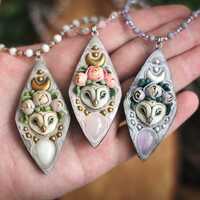 Owl Necklace with Flowers, Romantic Woodland Jewelry, Fantasy Owl Pendant, Witchy Forest Tal...